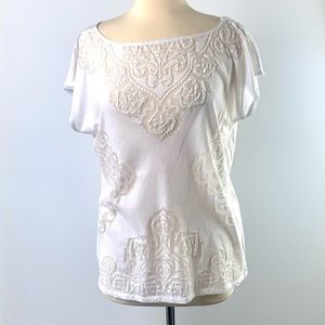 Womens dress tshirt glass beads design  burnout pattern Scoop neck cap sleeves